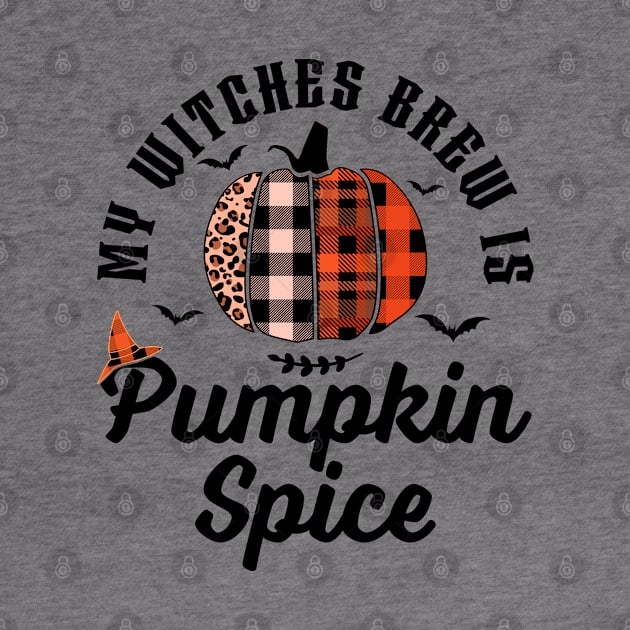 My Witches Brew Is Pumpkin Spice Halloween Plaid Leopard by OrangeMonkeyArt